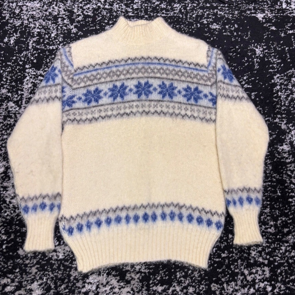 Vintage Icesheep Icelandic Nordic Wool Sweater M Blue Fair Isle Snowflake Knit